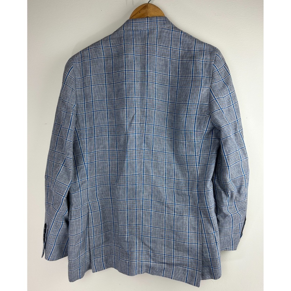 Brooks Brothers Linen Regent Fit Blue Brown Plaid Sport Coat Blazer Mens 40S 40 - Picture 7 of 14